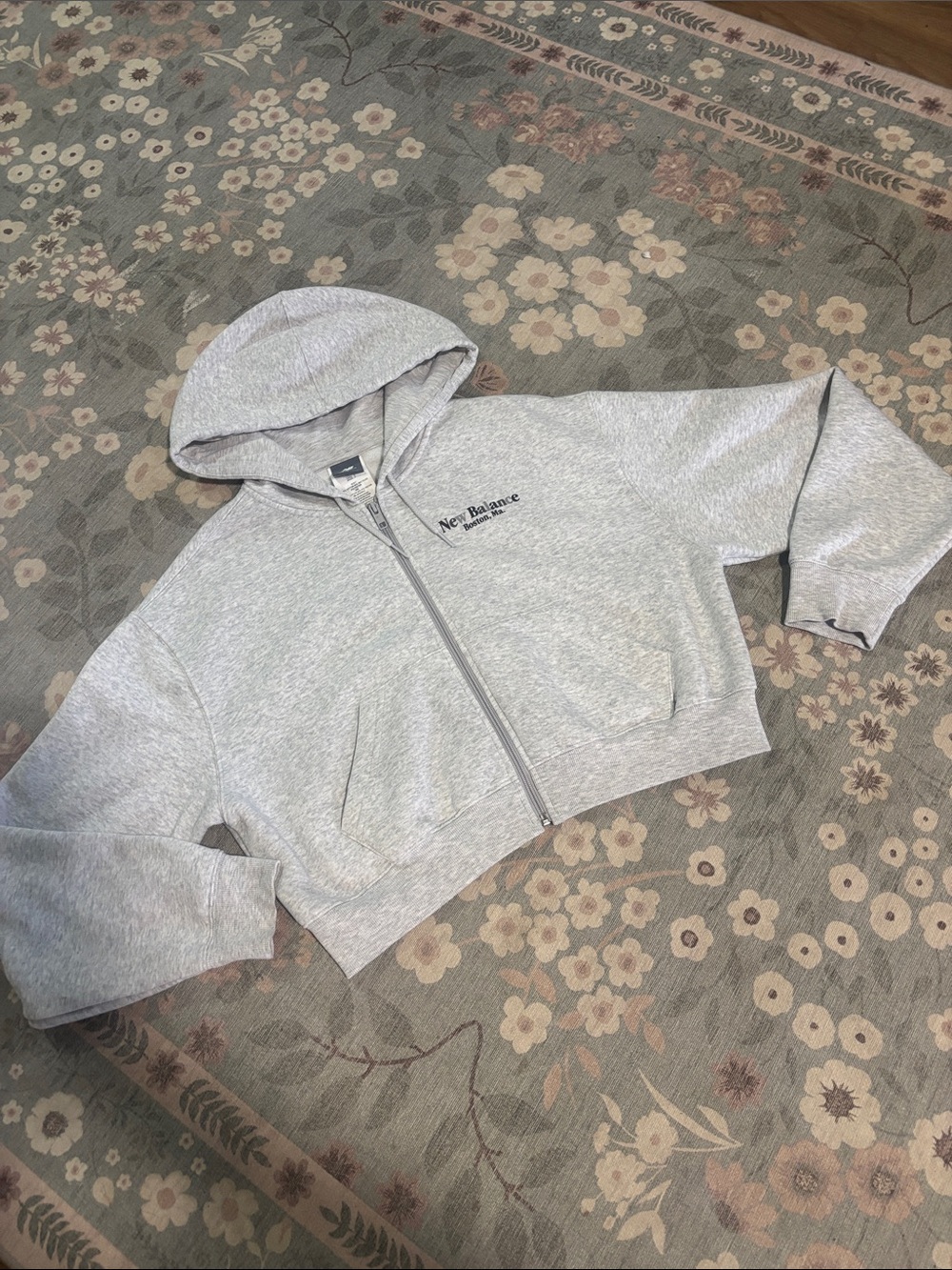 New Balance Light Gray Cropped Zip Hoodie